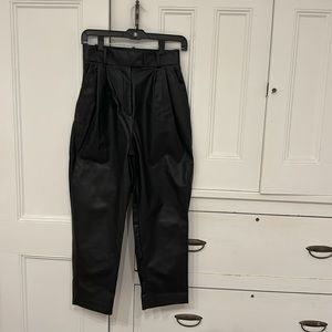 H&M FAUX BLACK LEATHER PLEATED HI WAIST MOM PANTS SZ 4P